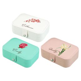 Jewellery Boxes Custom Box with Initial and Name Travel Case Organiser Bridesmaid Gifts for Women Rectangular Birth Flower Series 1 231127