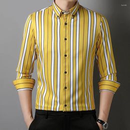 Men's Casual Shirts In Shirt Elastic Striped Lomg-sleeve For Men Slim Fit Formal Plain Soft Wrikle Free Designer Clothes