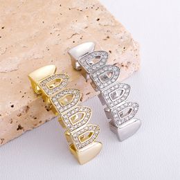 New Bling CZ Hollow Teeth Grillz Yellow White Gold Plated Top Grills Dental Jewlery Hip Hop Fashion Rapper Jewelry