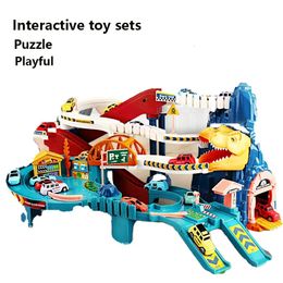 Diecast Model Eonal Childrens Toys Dinosaur Mountain Track Car Small Train Through The Big Adventure To Boys Birthday Gift 231124
