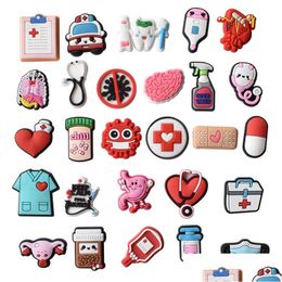 Cartoon Accessories Wholesale Medical Collection Shoe Nurse Charms Doctor Pill Red Pin Pieces Wristband Bracelet Decoration Party Gift Dh239