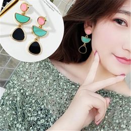 Stud Earrings Charm Geometric Brincos Red Black Blue Brown Acrylic For Women Vintage Gold Color Long Earring Jewelry Drop