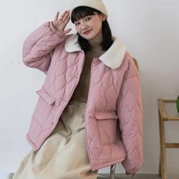 Women's Trench Coats Lamb's Wool Collar Down Cotton Jacket Female Design Sense Of Winter Japanese Loose Casual Warm Coat