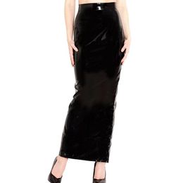 Dresses Sexy Bodycon Shiny PVC Leather Pencil Skirts 16 Colour Women High Waist Latex Midi Mermaid Skirt Hem Split Lady Club Long Skirts