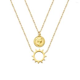 Pendant Necklaces Stainless Steel Sun For Women Multi-layered Portrait Coin Charm Clavicle Necklace Bohemian Jewellery Accessories