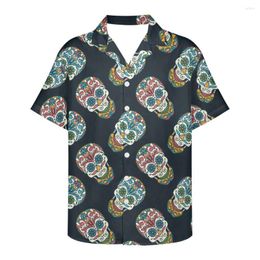 Men's Casual Shirts Halloween Pattern Skull Funny Terrifying Hawaiian Summer Tshirt Print For Men Fashion Single Row Back Cuban Collar Tops