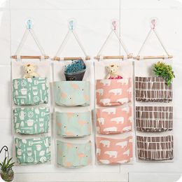 Storage Bags Cotton Fabric Wall Hanging Bag For Organiser Sundry Pocket Decoration Kitchen Bathroom Living Room 65631