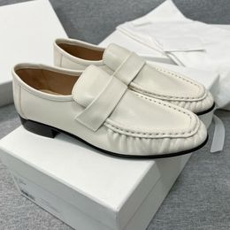 The Women Shoes Row Soft Loafers Almond Toes Vintage Real Genuine Leather Comfortable Row Fashion Brand Shoes 35-40 Original Box N1NT