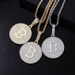 Hip Hop Rap TopBling Round Card Letter B Pendant Necklace TopBling Full 5A Zircon 18K Real Gold Plated Men Jewellery