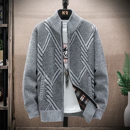 Men s Sweaters Cardigan Sweater 2023 Winter Fleece Zipper Stand up Collar Solid Colour Casual Knitted Coat Jacket Male Clothing 231127