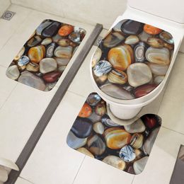 Covers Cobblestone Bathroom 3 PCS Set Toilet Seat Cover Mat Flannel NonSlip Carpet High Quality Shower Room Decoration Rugs Set tapete