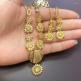 Necklace Earrings Set Dubai Ethiopian Jewellery Pendant Earring Africa Girl Sunflower Europe Bridal Wedding Gift