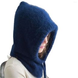 Berets Balaclava Candy Hooded Wool Hat Unisex Knit Scarf Hood Winter Women Cashmere Beanie Bonnet Lady Neck&Face Protect