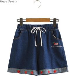 Women's Shorts Jeans Cartoon Embroidery Denim Shorts For Women Summer 2021 High Waist Shorts Jeans Casual Sweet Style Mini Hot Short With Pocket