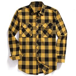 Men's Casual Shirts Men Casual Plaid Flannel Shirt Long-Sleeved Chest Two Pocket Design Fashion Printed-Button USA SIZE S M L XL 2XL 231124