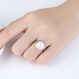 Charming Freshwater White Pearl Open Ring Women Fashion Luxury Brand Geometry s925 Silver Ring Female Star Same Style High end Jewellery Valentine's Day Gift