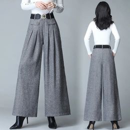 Women's Pants s Spring Woolen Wide Leg Trouser Pleated Casual Skirt Straight Fat 231127