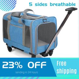 Carrier New Collapsible Pet Trolley Carrier Medium Dog Cats Folding Traveling Cage 48cm Pink Blue Grey Oxford Breathable Bag