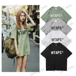 Men's T-Shirts WTAPS Summer New Round Neck Oversized T Shirt Daily Casual Green Gray White Black Pure cotton Men's and women's tops T231127