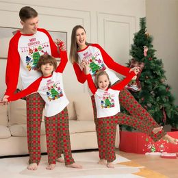 Familjsmatchande kläder tecknad röda rutiga jul hemkläder kostym mjuk förälder barn nattkläder långärmad byxor pajamas två bit set 231127