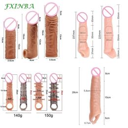 Sex Toy Massager Fxinba 14-27cm Realistic Penis Sleeve Extender Cock Dick Enlargement Delay Ejaculation Reusable Men Toys