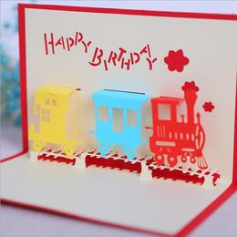 Greeting Cards Colorful Lovely Train Baby Shower Invitations Card 3d Happy Birthday Wishes Party Invitation Gift Wedding