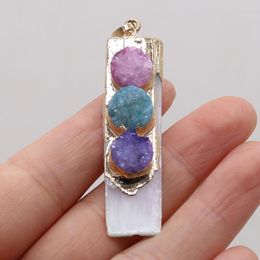 Pendant Necklaces Three-color Crystal Bud Natural Semi-precious Stone Rectangular Charms For Jewelry Making DIY Necklace Accessories 1PC