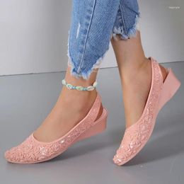 Sandals Women's Flowers Shallow Wedge Shoes 2023 Summer Pink Closed Toe For Women Concise Slip On Casual Ladies