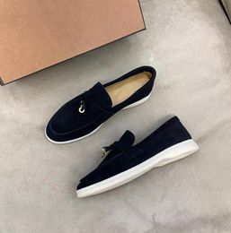 women Dress shoes Couples shoes Summer Walk Charms embellished suede loafers Moccasins Genuine leather casual flats shoes Men Luxury Designer Dress shoes