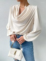 Women's Blouses Elegant Women Pile Collar 2023 Long Sleeve Chiffon Casual Shirts Office Lady Tops Fashion Loose Woman Clothes