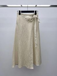 Skirts 2023 Early Fall Wrap Type Lace-up Linen Skirt 0905