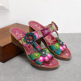 Slippers Johnature Women Shoes Summer 2023 Genuine Leather Hand-painted Outside Slides Handmade Concise Ladies