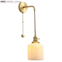 Wall Lamps IWHD Nordic Modern LED Wall Light Fixtures Wire Adjustable Copper Ceramic Bedroom Living Room Beside Lamp Wandlamp Luminaria Q231127