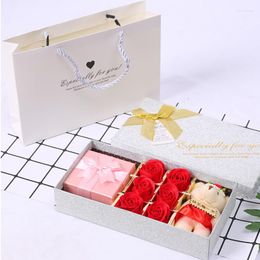Gift Wrap Artificial Flower 6 Pcs Roses Bear Soap Box Valentine's Day Mother's Wedding Year Jewellery For Wife