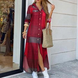 Casual Dresses Ladies Long Dress Cotton Linen Female Outfits Loose Button Down Solid Colour Skirt Vestidos De Mujer Baratos