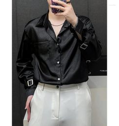 Men's Casual Shirts M-2XL Long Sleeved Shirt Korean Version Loose Fitting Handsome Silk Single Breasted Black Autumn