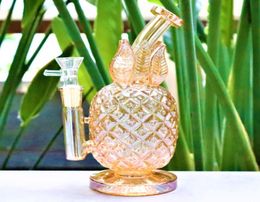 Hookahs GOLD CHROME PINEAPPLE GLASS WATER PIPE Jade Pinapple Bong Shape Unquie Fab Egg Dab Rigs Smoking Accessories7517950