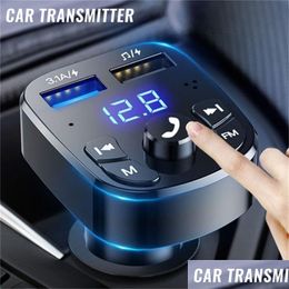 Bluetooth Car Kit Hands- Compatible With 5.0 Fm Transmitter Player Card Charger Fast Qc3.0 Two Usb Jacks Drop Delivery Automobiles Mot Otfnr
