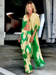 Dresses 2022 Green Boho Print Long Kimono Chiffon Tunic Women Big Size Spring/Autumn Beach Wear Sexy Club Maxi Dress Robe A1012