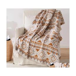 Blankets Plaid Tassel Knitted Bohemian Soft Tapestry Geometric Nap Blanket Vintage Home Decor Sofa Er Deken Cobertor Drop Delivery G Dhpjl