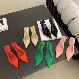 Sandals Fashion Women Slides Slippers Back Strap Thin High Heels Black Beige Pink Green Red Party Dress Shoes Woman Size 35-39