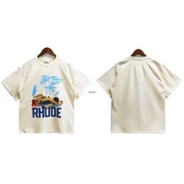 Men's T-shirts Mens Rhude Spring/summer New Half Sleeve and Womens American Fashion Short Oversize Coconut Racing Letter Print T-shirtyl5ct8w8