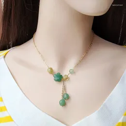 Pendant Necklaces Korean Fresh Fashion Elliptical Dongling Chalcedony Necklace Simple Golden Sand Coloured Glaze Charm Chokers