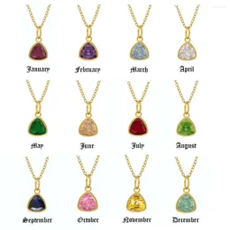 Chains Stainless Steel 12 Month Birthstone Necklace For Women Colorful Zircon Triangular Pendant Clavicle Chain Wedding Jewelry