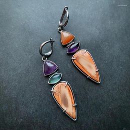 Dangle Earrings Delicate Oval Water Droplet Geometry Green Purple Orange Stone For Women Silver Colour