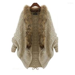 Women's Fur Winter Fashion Knitted Cardigan Women Bat Cape Shawl Collar Female Faux Coats Overcoat Outwear