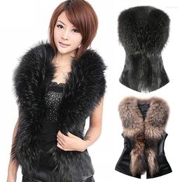 Women's Fur Women Leather Jacket Collar Stitching Simulation Oversized Faux Autumn Winter Solid Color Sleeveless Vest Coat