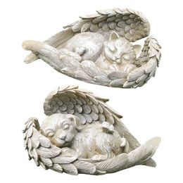 Arts and Crafts Angel Dog Cat Decoration Statue Resin Pet Memorial Statue Outdoor Garden Home Ornament Sleeping Angel Wing Sculpture Y23