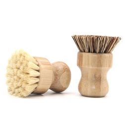 Round Wood Brush Handle Pot Dish Household Sisal Palm Bamboo Kitchen Chores Rub Cleaning Brushes 2 Colors27721317105