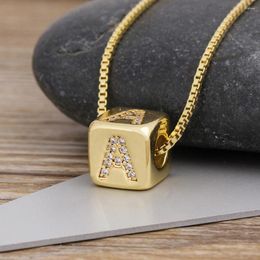 Chains AIBEF A-Z 26 Alphabet Letter Necklace Long Chain Gold Plated Cube Charm Pendant Women Initial Family Name Jewellery Gift